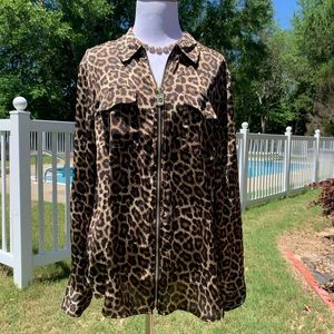 NWT Michael Kors Animal Print Zipper Blouse XL